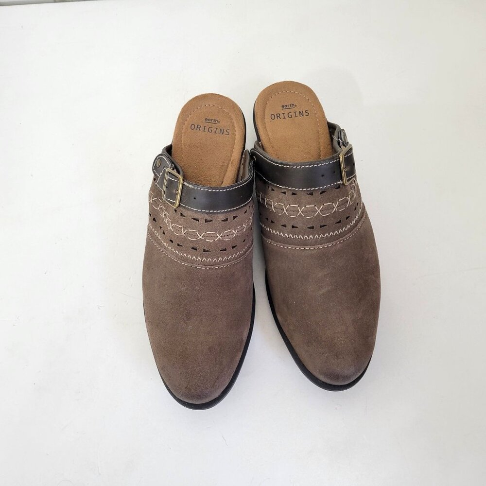 Earth Origins Brown Buckle Suede Clogs Women’s Size 10M With Embroidered Detaili - Picture 6 of 8